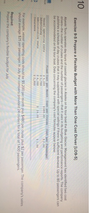  10 Exercise 9-5 Prepare a Flexible Budget with More Than One