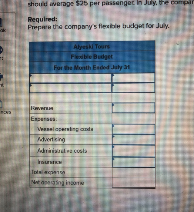 Cost Driver [LO9-5) Alyeski Tours operates day tours of coastal glaciers in