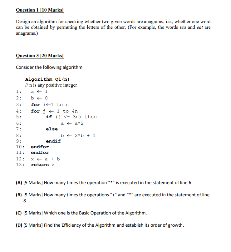  Question 2[20 Marks] Consider the following recursive algorithm. (A)[5 Marks] Using
