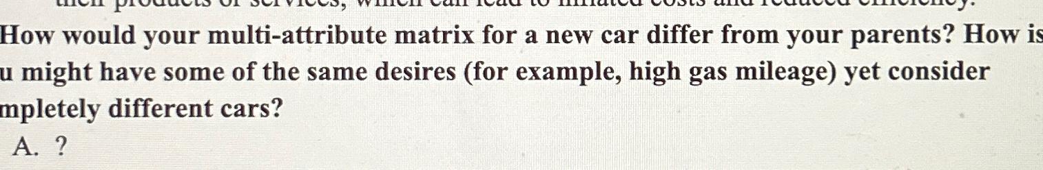  How would your multi-attribute matrix for a new car differ from