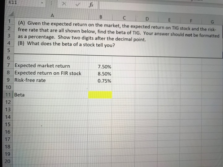 11. (A) Given the expected return on the market, the expected