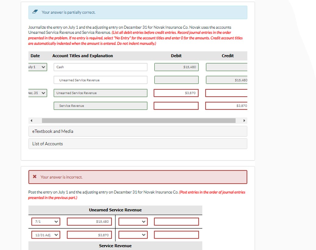  Your answer is partially correct. Journalize the entry on July 1
