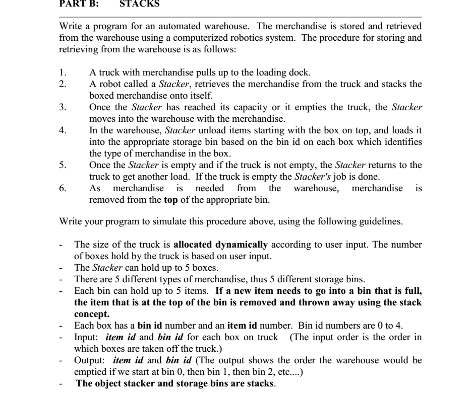 A) and a stack (PART B). Can you please help me with
