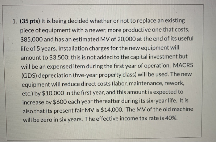  1. (35 pts) It is being decided whether or not to