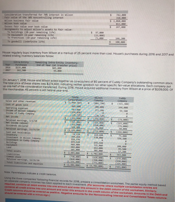 fair value over book value Assignments to adjust Wilson's assets to fair