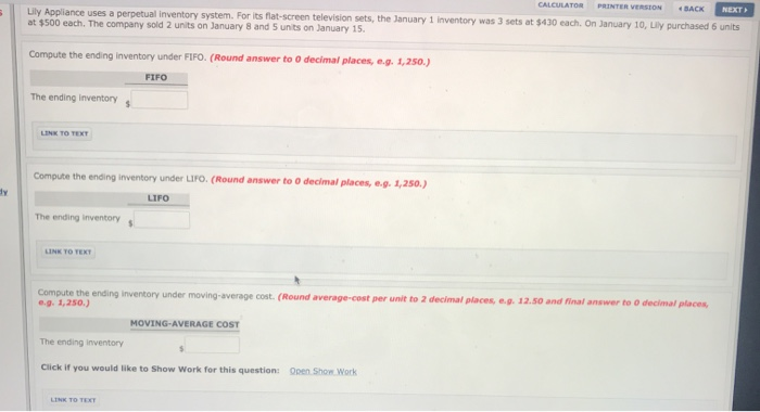  CALCULATOR PRINTER VERSION BACK NEXT Lily Appliance uses a perpetual inventory