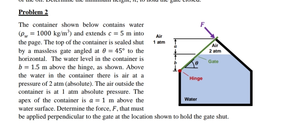  Problem 2 The container shown below contains water ) and extends