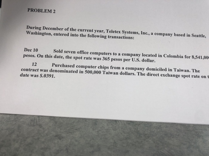  PROBLEM 2 During December of the current year, Teletex Systems, Inc.,