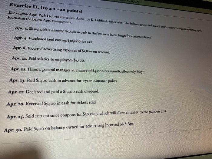  0 0 Exercise II. (ro x 2 = 20 points) Kensington