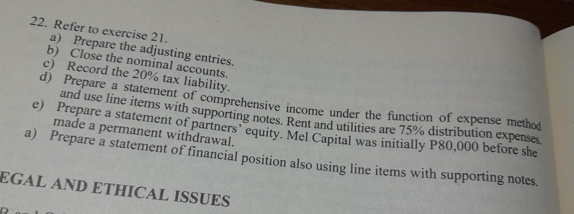 part 21. The following list of accounts and their balances appear on