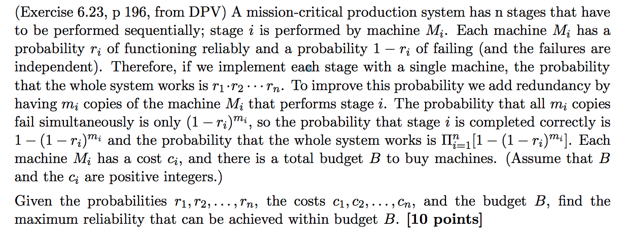 For this dynamic programming problem, be sure to (a) describe the subproblem