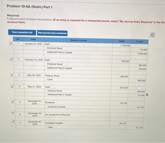 stockholders equity for the year ended December 31, 2024. Required information Problem