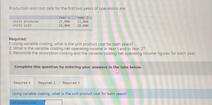 years of operations, it reported absorption costing net operating income as follows: