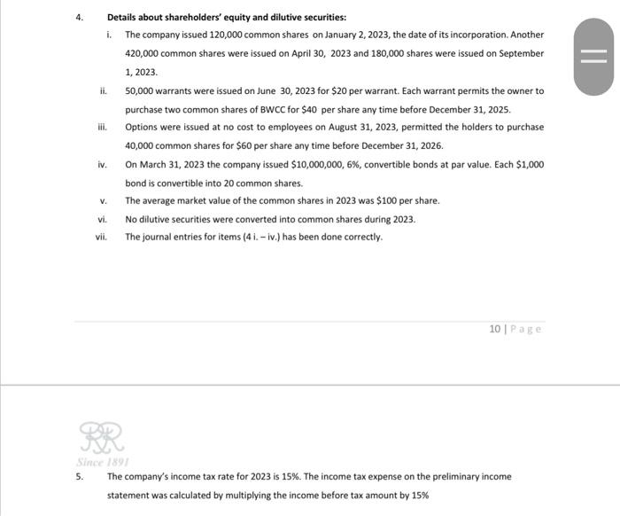 Calculate the Basic and Fully Diluted EPS on the to the