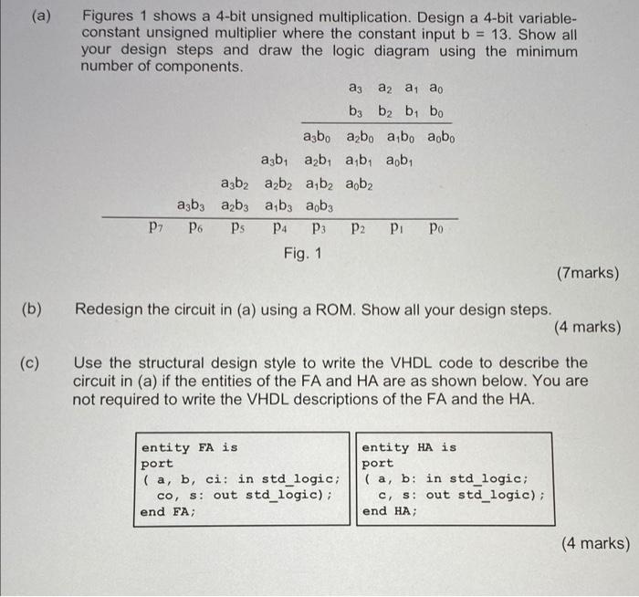  (a) Figures 1 shows a 4-bit unsigned multiplication. Design a 4-bit
