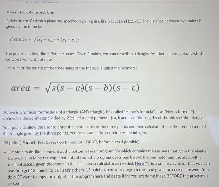 please in python!! Description of the problem: Points on the Cartesian plane