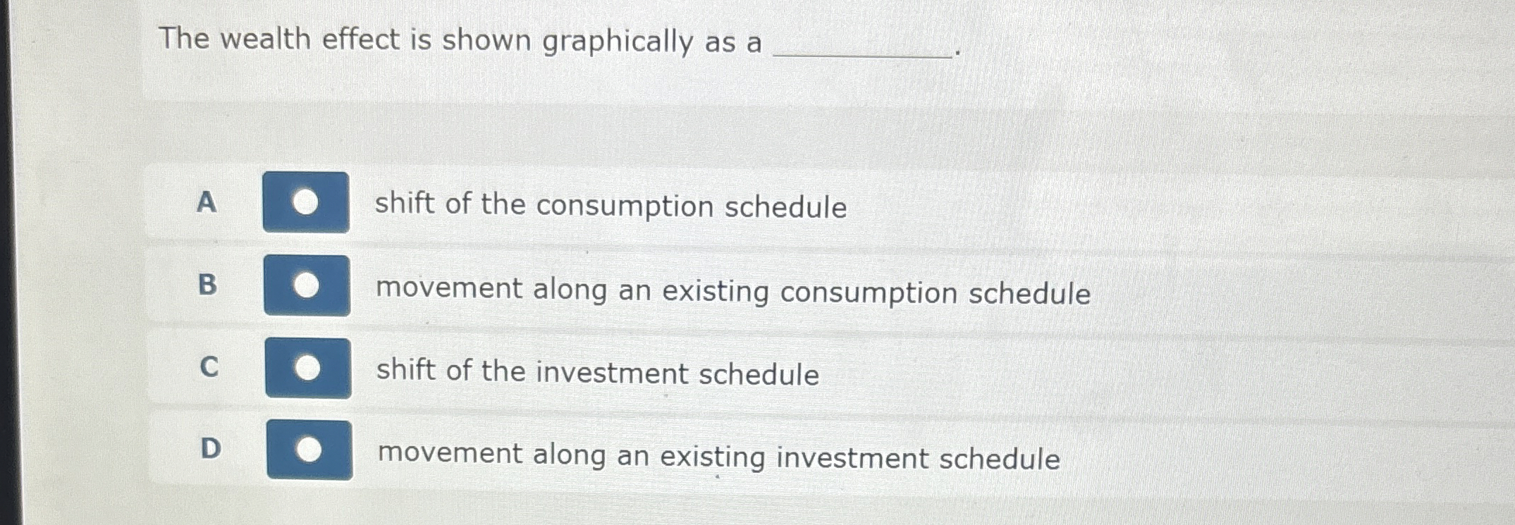  The wealth effect is shown graphically as a A shift of