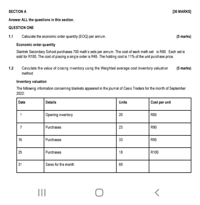  "management accounting" SECTION A [30 MARKS] Answer ALL the questions in
