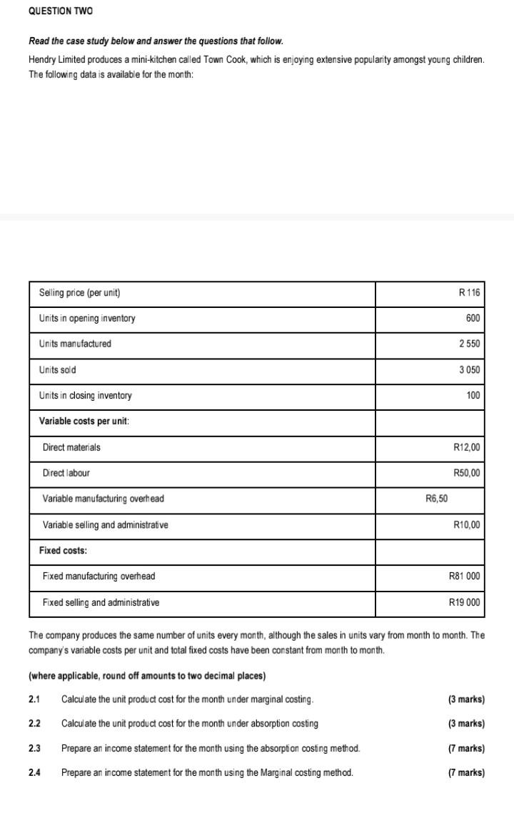 this section. QUESTION ONE 1.1 Calculate the economic order quantity (EOQ) per