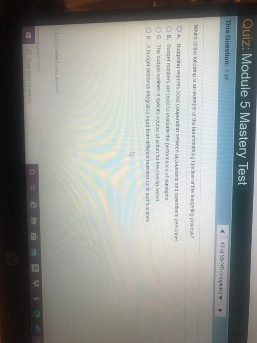  'Quiz: Module 5 Mastery Test This Question: 1 pt 43 of