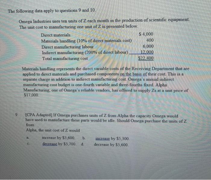  please help with number the two questions The following data apply
