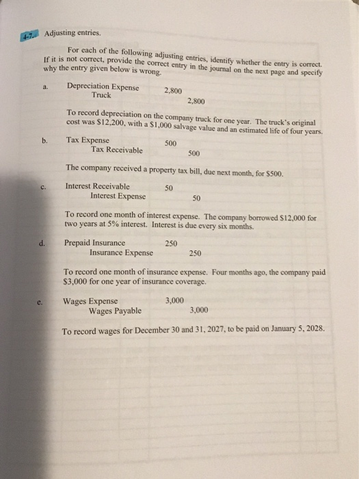 of the following adjusting entries, identify whether the entry is correct. If