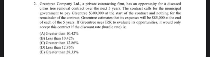  please provide written answer. no excel 2. Greentree Company Ltd., a