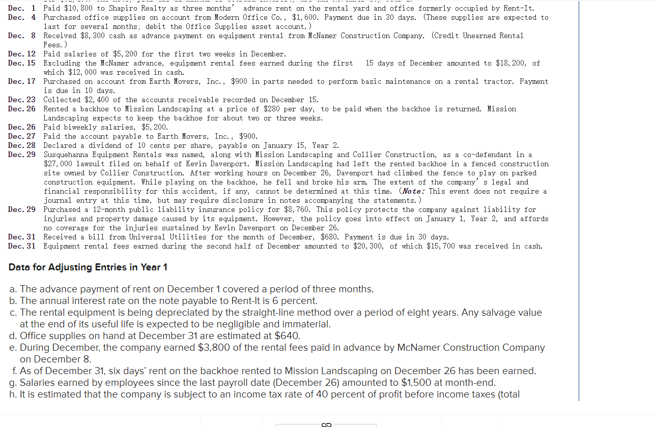 this point. 1-b. Prepare the necessary adjusting entries for December. 1-c. Prepare