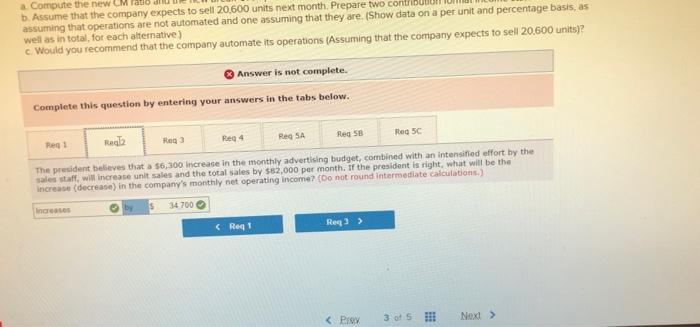 experiencing financial difficulty for some time. The company's contribution format income statement