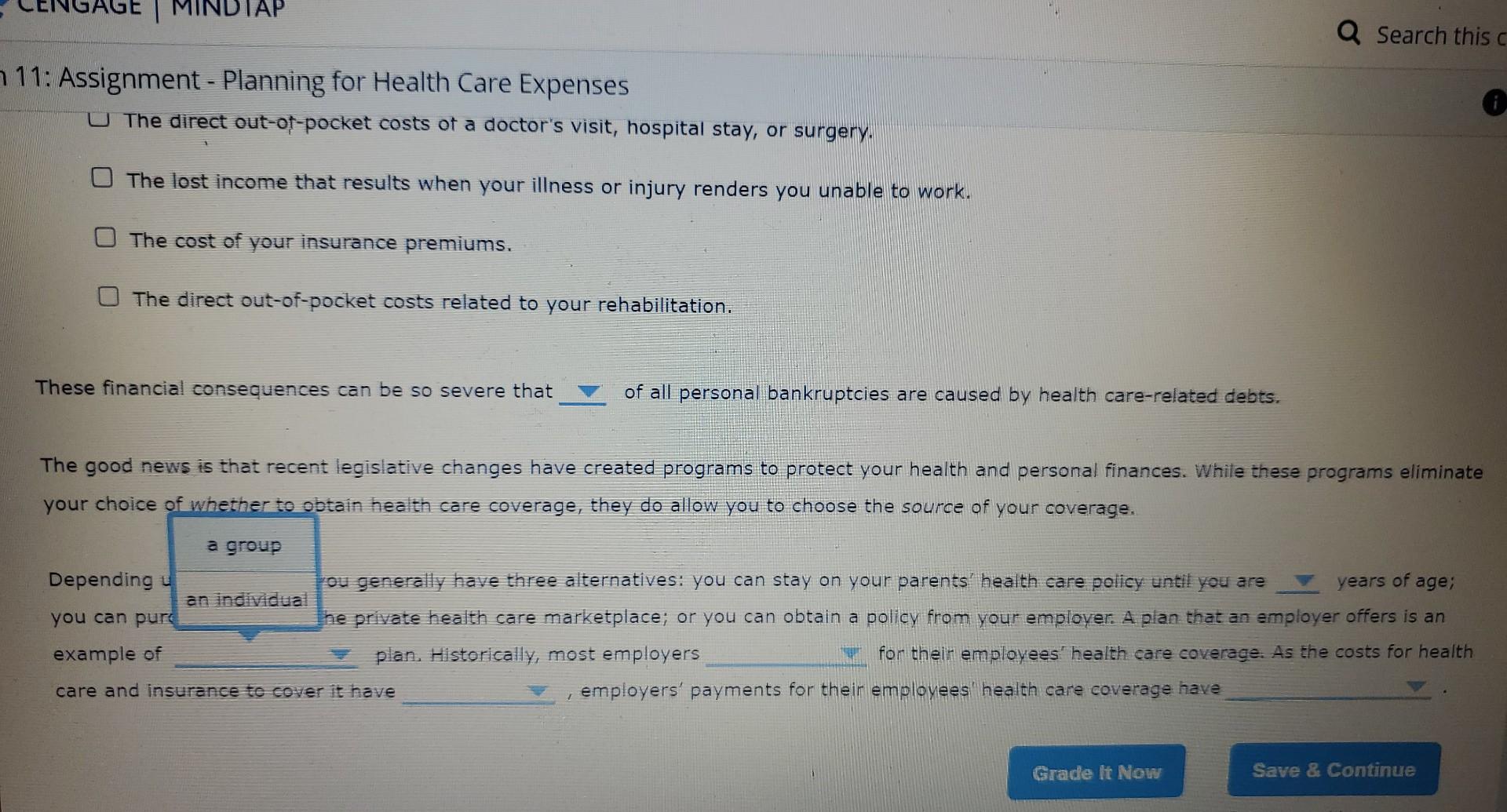 search this c 11: Assignment - Planning for Health Care Expenses 3ack