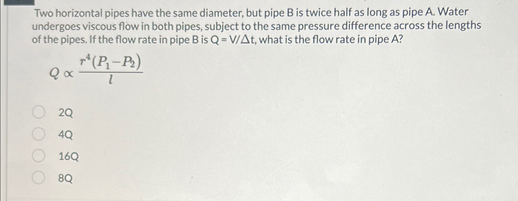 Two horizontal pipes have the same diameter, but pipe B is