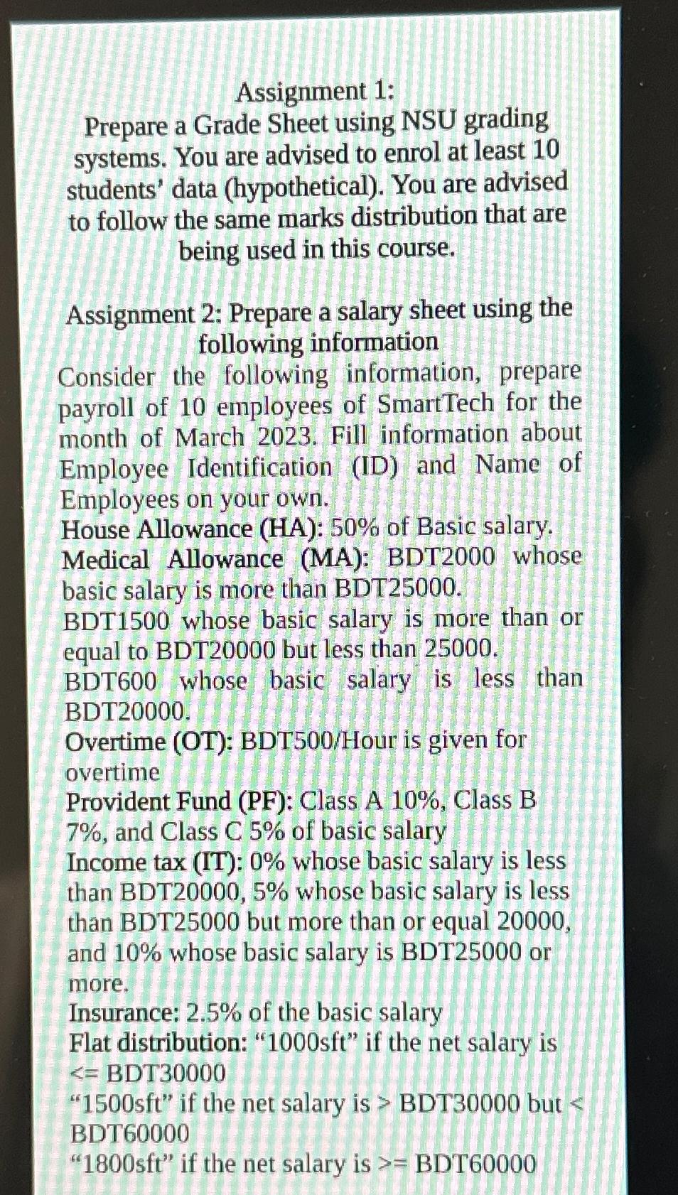  Assignment 1: Prepare a Grade Sheet using NSU grading systems. You