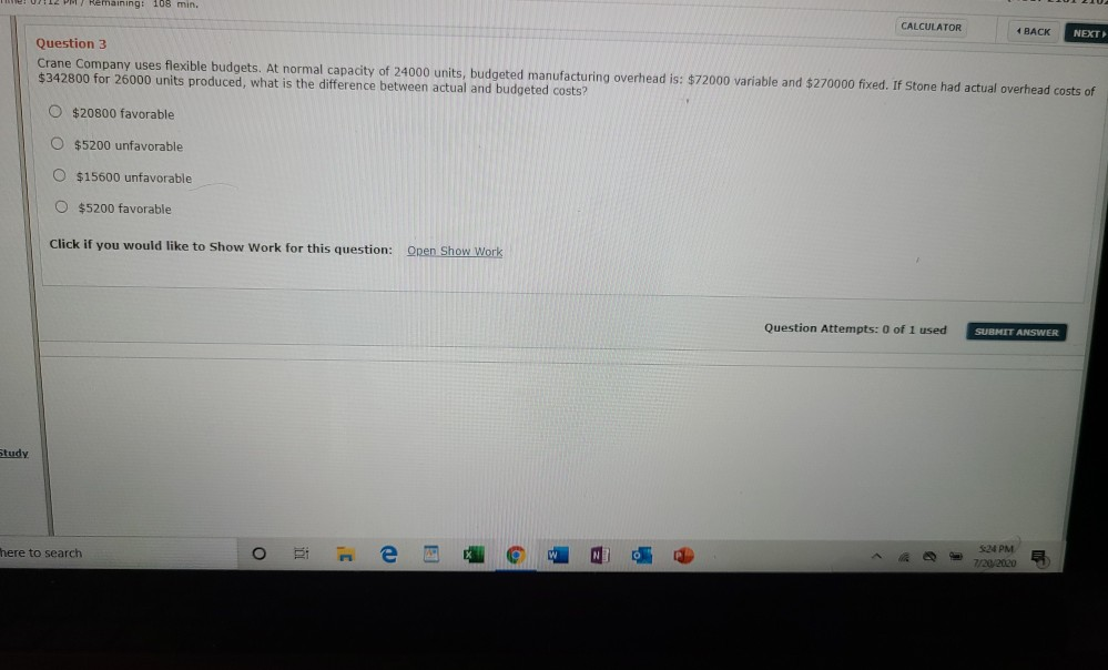 - Remaining: 108 min. CALCULATOR