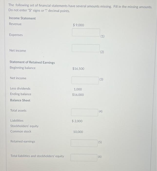  fill in the missing amounts