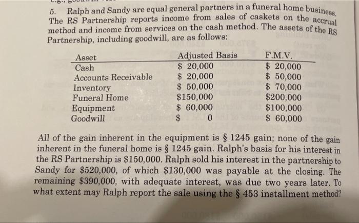  5. Ralph and Sandy are equal general partners in a funeral