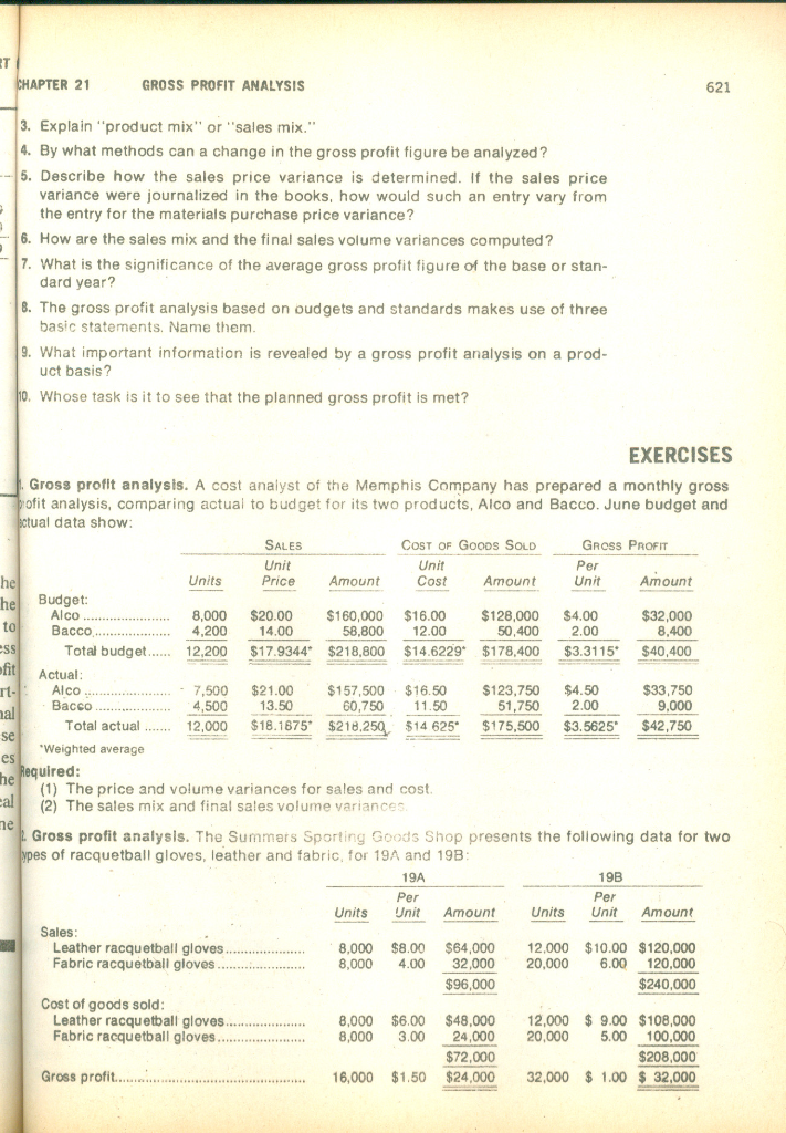 question number 2 only. Gross profit analysis. The Summers Sporting Goods Shop