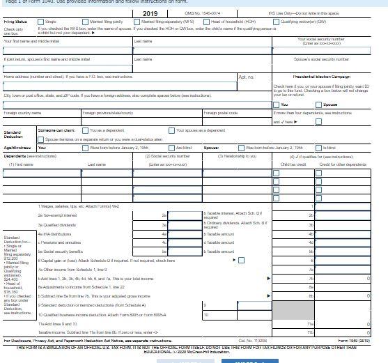 up the form online the titles are below 1040 PG 1 1040
