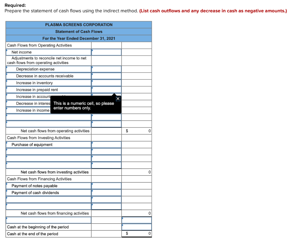 Exercise 11-10A Prepare a statement of cash flows-indirect method (LO11-3, 11-4, 11-5)