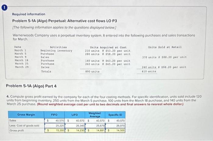  Required information Problem 5-1A (Algo) Perpetual: Alternative cost flows LO P3