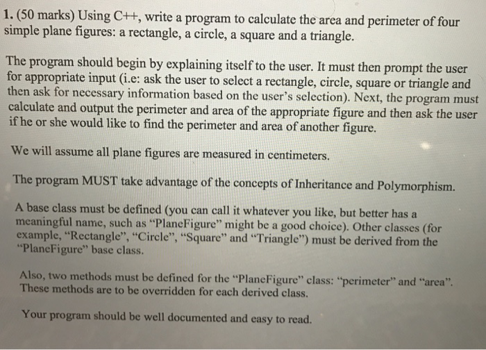  1. (50 marks) Using C++, write a program to calculate the