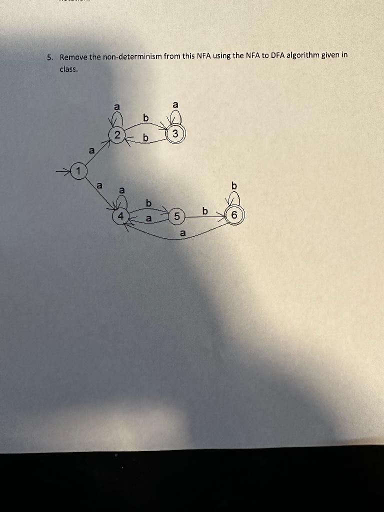 5. Remove the non-determinism from this NFA using the NFA to