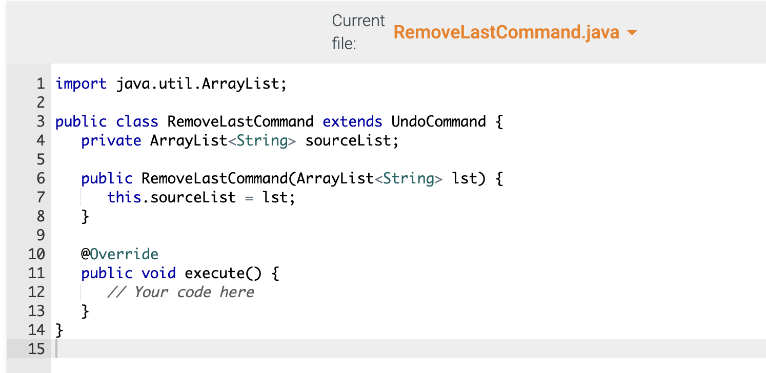 of the coding window. The UndoCommand class represents a command object: an