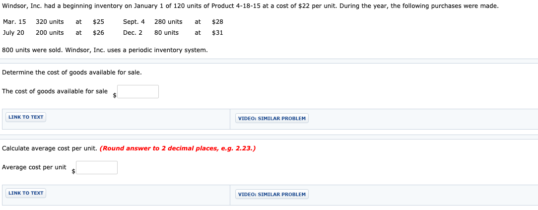  Windsor, Inc. had a beginning inventory on January 1 of 120