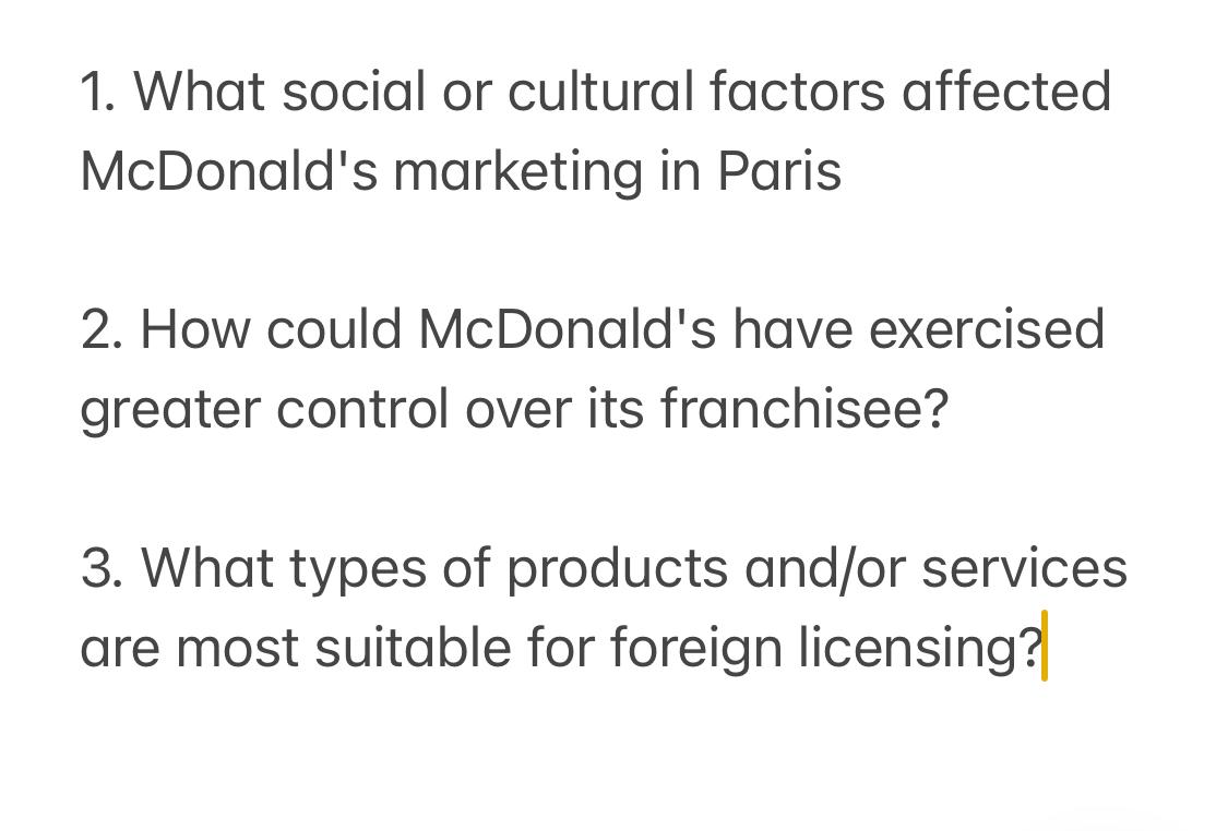 control over its franchisee? 3. What types of products and/or services are