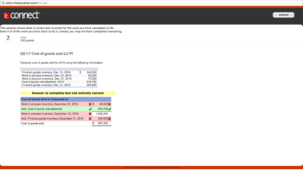 This window shows whet is correct and incorrect for the work