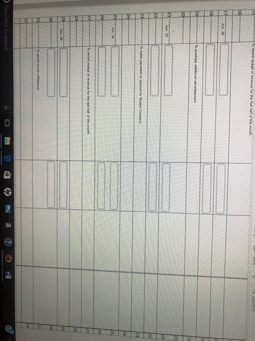 service. June 1 Paid the monthly rent, $850 1 Made the monthly