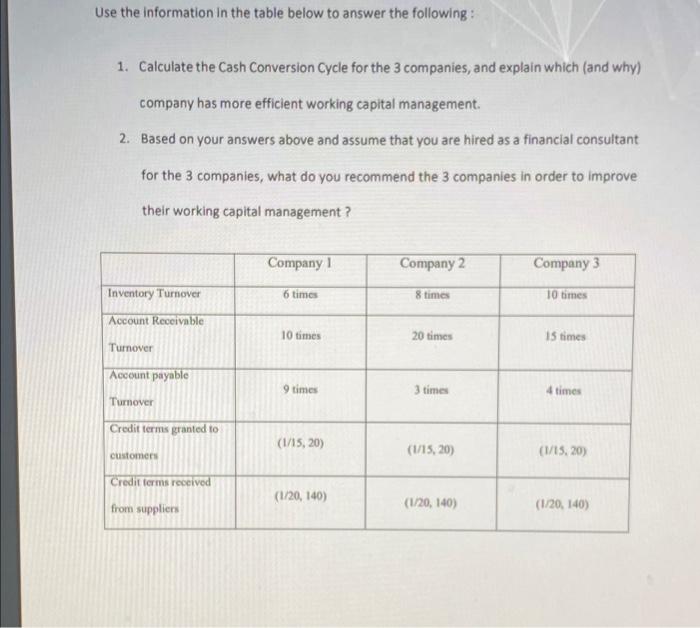  Use the information in the table below to answer the following: