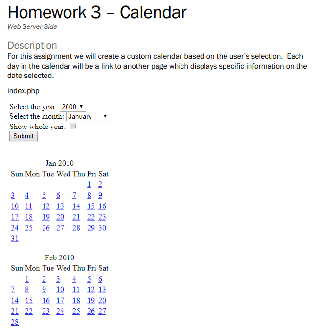 Homework 3 - Calendar Web Server-Side Description For this assignment we