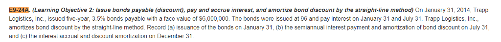 E9-24A. (Learning Objective 2: Issue bonds payable (discount), pay and accrue