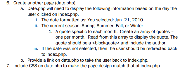 in the calendar will be a link to another page which displays